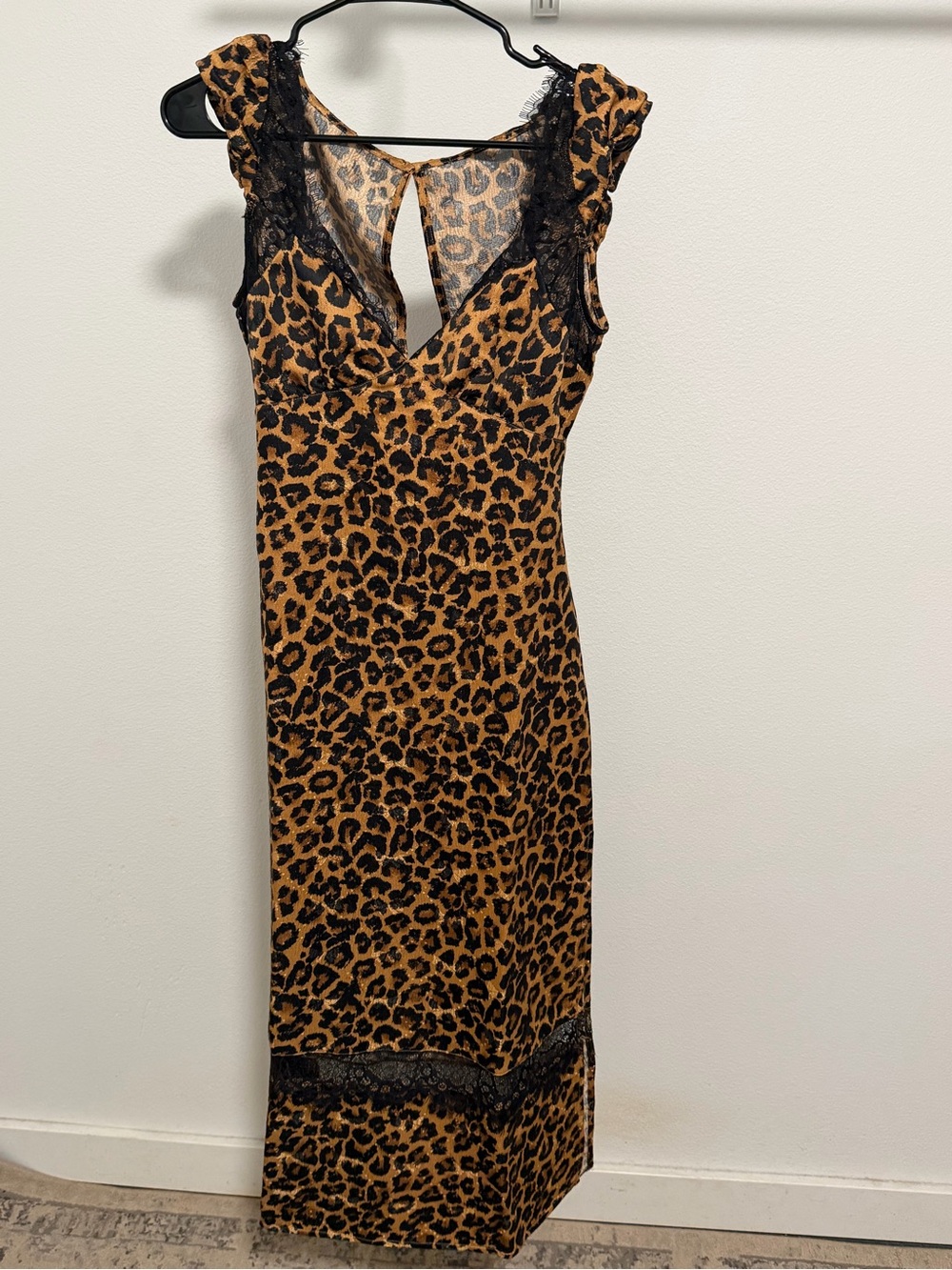 Free People Leopard-Print Midi Dress with Black Lace Trim